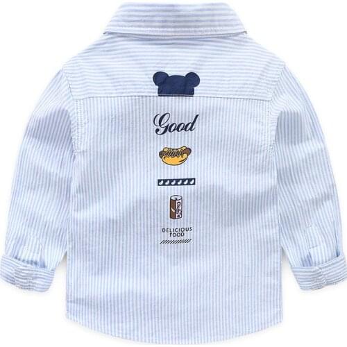 Boys' Clothing The Childrens Boys' Striped Shirt Long-sleeved Little Boys Cartoon Shirt Fashion Kids Clothing Button-Down Shirt