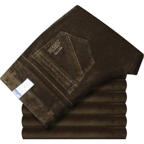 Autumn Winter Corduroy Pants Men Business Casual Pants Loose Elastic Straight Fit Pants Male Corduroy Red Trousers Plus Size 42