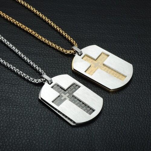Cross Hollow Necklace Pendant Christian Jewelry Bible Lords Prayer Gold Stainless Steel Mens Christmas Gift