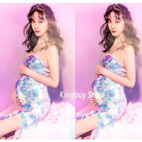 Maternity Dresses for Photo Shooting Mermaid Style Glitter High Split Art Dress for Pregnant Women Photoshoot Women Clothes