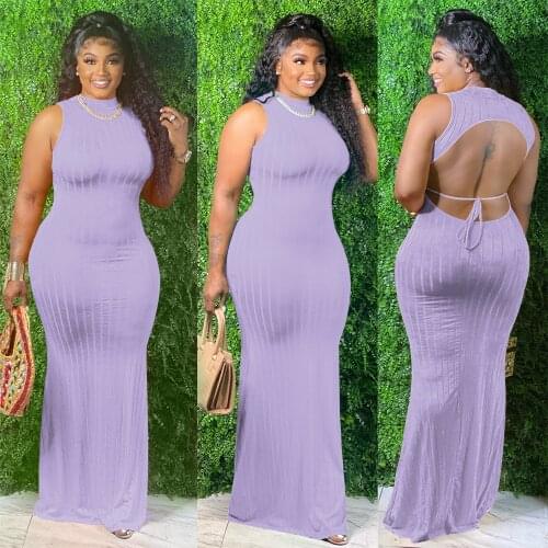 Casual Women Knit Ribbed Long Dress Backless Bandage Skinny Streetwear Sleeveless Summer Clothes For Women Outfit