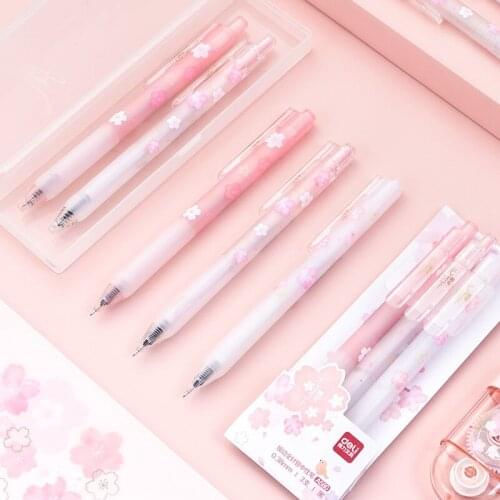 Deli Cute Pen 3pcs Kawaii Sakura Gel Pens for School Supplies Office Accessories Japanese Stationery Girl Gift Prizes Press Pen