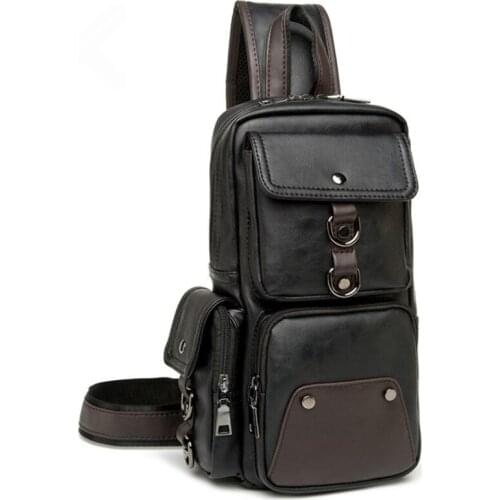 Crossbody brand design fashion stitching pu leather men messenger casual boys travel bag chest pack vintage shoulder bags bolsos