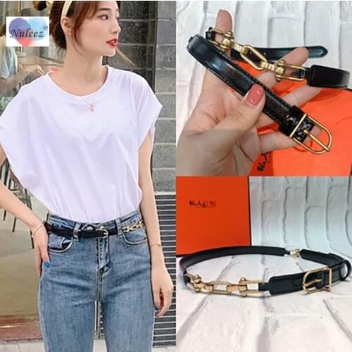 Nuleez genuine cowhide Belt Female dress Accessory Pure Copper Buckle Vintage Jeans Wearing