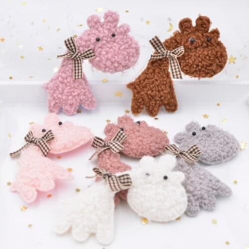 Upscale Teddy Plush Padded Patches Bow Rhinestone Stick-on Kawaii Hippo Appliques for Hat Clothes Leggings Sewing Supplies G11