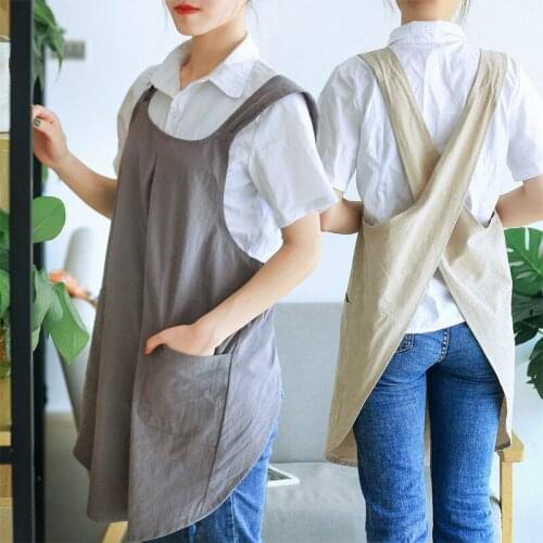 Japanese and Korean lovely linen apron Cotton and hemp free smock Work apron painting apron