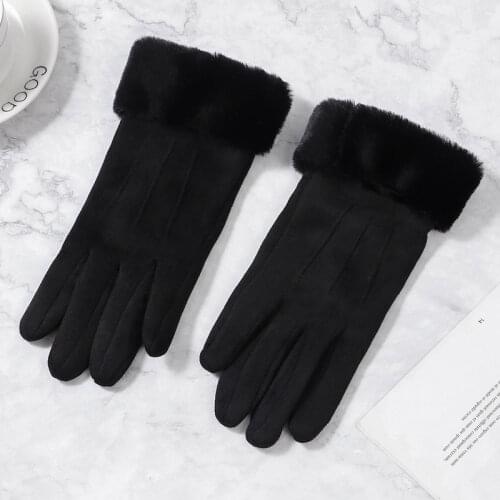 Women Gloves Winter Touch Screen 2020 Female Suede Furry Warm Full Finger Gloves Lady Winter Outdoor Sport Driving Women Gloves