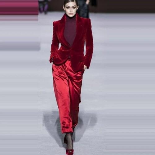 Women Pant Suits Wine Red Velvet Women Ladies Business Office Work Wear Formal Outfit For Weddings Tuxedos Blazer Fashion Suits