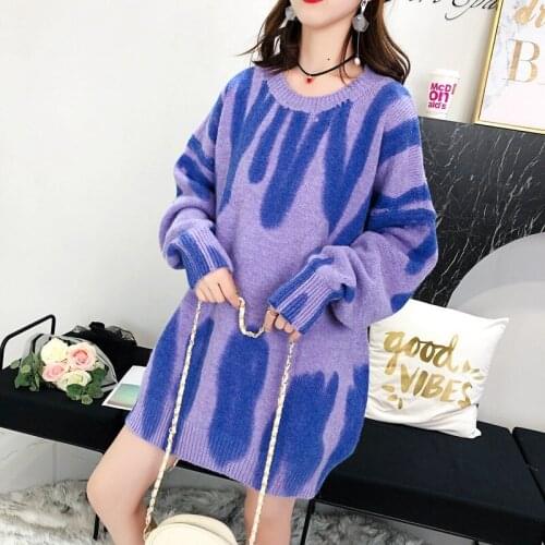 2021 Winter Womens Clothing Striped Print Sweater Oversized Pullovers Longsleeve For Woman O-Neck Loose Warm Streetwear