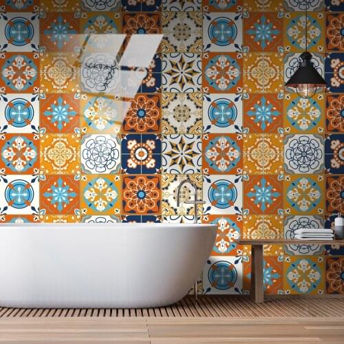 10 Pcs Retro Pattern Waterproof PVC Floor Tile Wall Stickers Kitchen Oilproof Cabinet Sticker Home Decoration Living Room Decor