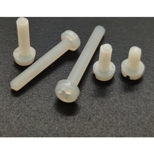 50pcs M2 M2.5 M3 M4 Metric Threaded White Nylon Plastic Phillips Pan Head Cross Round Screw Bolt length 5mm-20mm