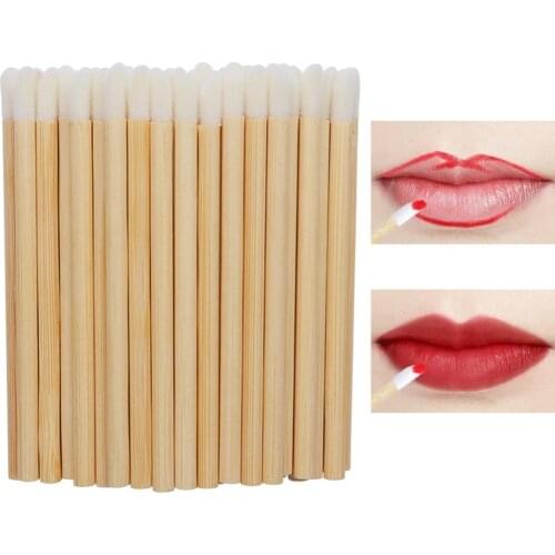 50pcs/pack Disposable Bamboo Lip Brush Sticks Lipstick Stick Eye Shadow Lip Gloss Brushes Women Girls Makeup Cosmetic Accessorie