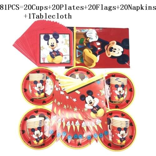 51/81Pcs Disney Red Mickey Mouse Theme Kids Birthday Party Decor Cup Plate Napkin Banner Tablecloth Supply Disposable Tableware