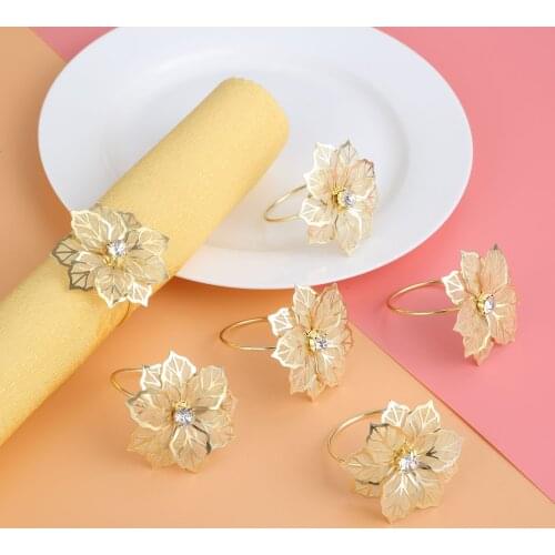 6Pcs Napkin Rings with Hollow Out Flower for Wedding Dinner Party Birthdays Family Gatherings Table Decor Napkin Holder