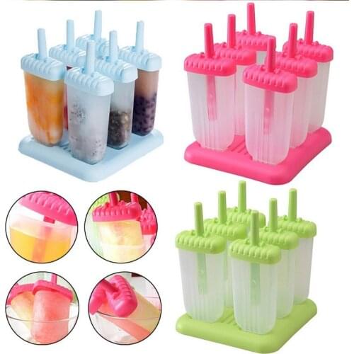 6pcs/set DIY Ice Lolly Cream Molds Ice Tray Rectangle Shaped Ice Cream Pops Molds Tray Stick Ice Cream Makers Mould