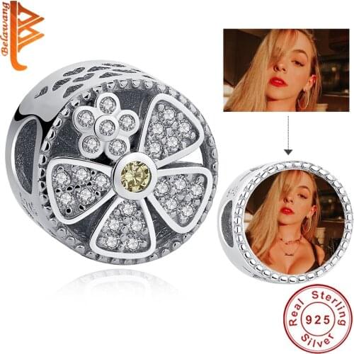 Personalized Custom Photo 925 Sterling Silver Openwork Flower Crystal Charm Bead Fit Original Bracelet For Woman DIY Jewelry