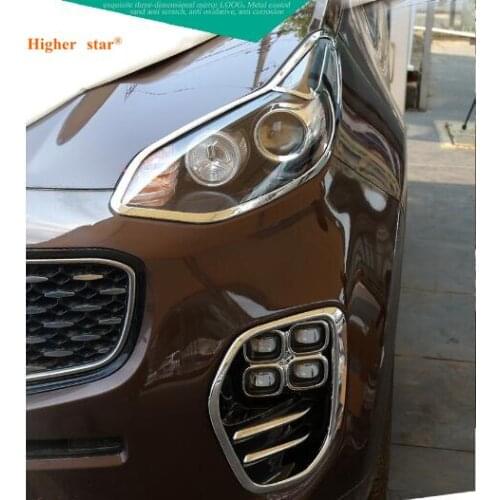 Higher star ABS chrome 2pcs car headlamp decoration frame cover,4pcs taillight decoration cover for Kia Sportage KX5 2016-2018