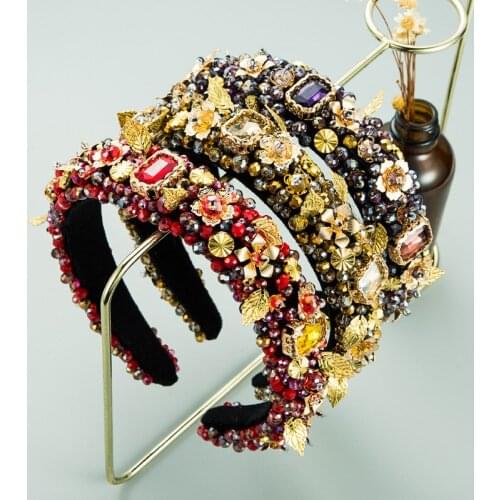 European Fashion Peuche Sponge Cloth Art Hair Accessories Handmade Series Crystal Band Female Baroque Flowers Hairaband 404