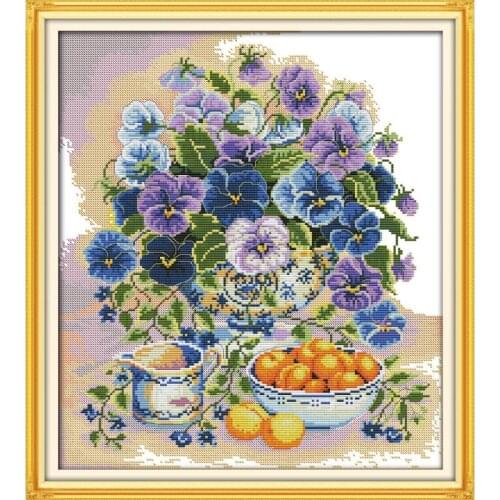 Joy Sunday Flowers And Fruit DMC Counted Cross Stitch 11&14CT DIY Cross Stitch Kits Needlework for Home Decor Handmade Gift
