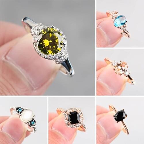 Classic Wedding Rings for Women Geometric Crystal Stone Cubic Zircon Finger Ring Elegant Party Anniversary Gift Fashion Jewelry