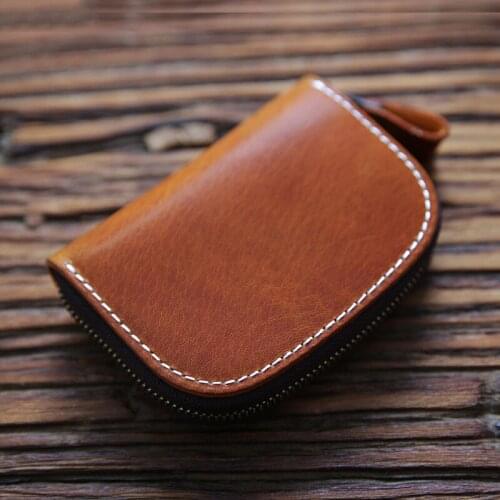 100% Genuine Leather Key Wallet For Men Vintage Handmade Short Zipper Car Key Holder Bag Card Case Organizer Housekeeper Male