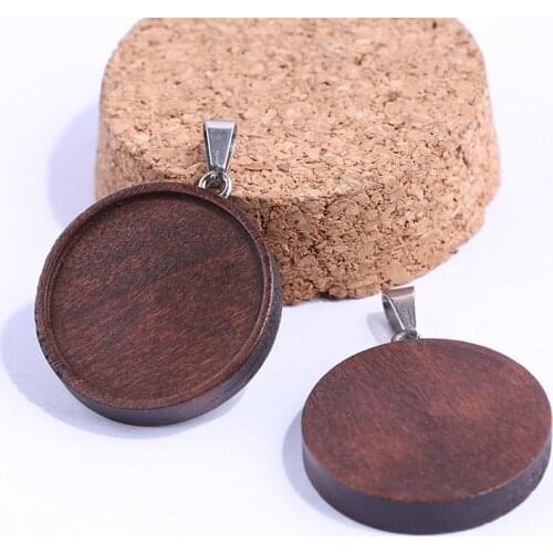 Reidgaller 10pcs fit 25mm round cameo cabochon base settings wood pendant tray blanks diy jewelry necklace bezels