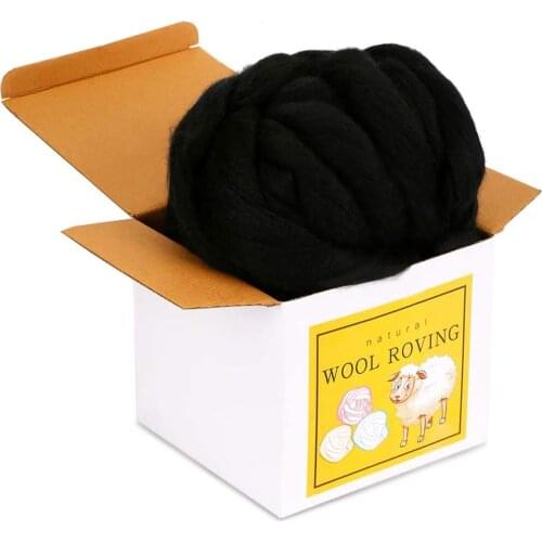 LMDZ Black 8.82oz Yarn Super Soft Bulk Roving Merino Wool for Needle Felting Wool Supplies for Handmade and DIY Craft