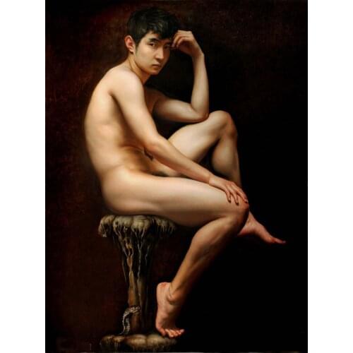 "THE Meditation" MEN ART -2017 high quality TOP art oil painting --nude male Nice GAY MAN PRINT oil painting male art