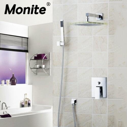 Monite Glass LED Light 9 Inch Rainfall Shower Head Bathroom Handle Bathtub Chrome Shower Shower Sets Sink Faucet Mixer Tap