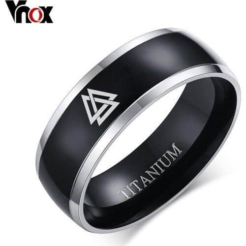 Vnox 8mm Viking Rune Ring for Men Black Titanium Casual Light Nordic Male Accessories Mythology Amulet Jewelry