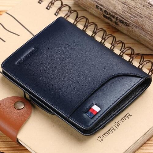 WilliamPOLO Men Wallet Short Credit Card Holder Bifold Genuine Leather Small Multi Card Case Slots Oe Cowhide Leather Wallet New
