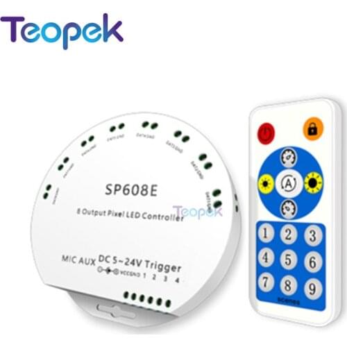 SP608E Music Controller 8 CH Signal Output WS2811 WS2812B WS2815 LED Light Strip Bluetooth App DC5V-24V IOS/Android