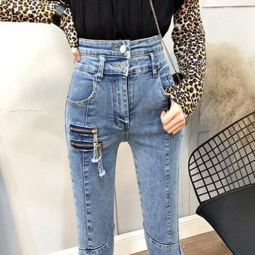 2021 New Zippers Women Jeans High Waist Spring Autumn Pants Ankle-length Jeans Female Slim Stretch Denim Trousers For Woman