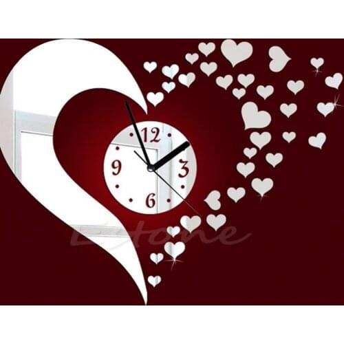 New DIY Home Modern 3D Mirror Wall Clock Love Sticker Home Living Room Decor Hot