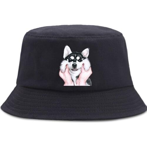 Cute Husky Dog Hip Hop Fishermans Hats Unisex Summer Sun Shade Panama Caps Cotton Outdoor Fishing Cap Foldable Beach Bucket Hat