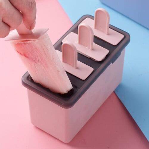 Food Grade Ice Cream Mold With Cover Silicone Popsicle Molds DIY Homemade Dessert Freezer Fruit Juice 4 Cell Big Size Ice Cube