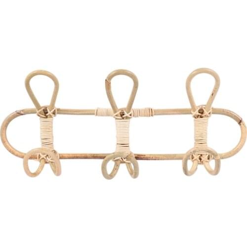 Rattan Wall Hooks Kids Garments Organizer Rack Clothes Hat Hanging Hook Rattan Hanger Kids Room Decor Hanger