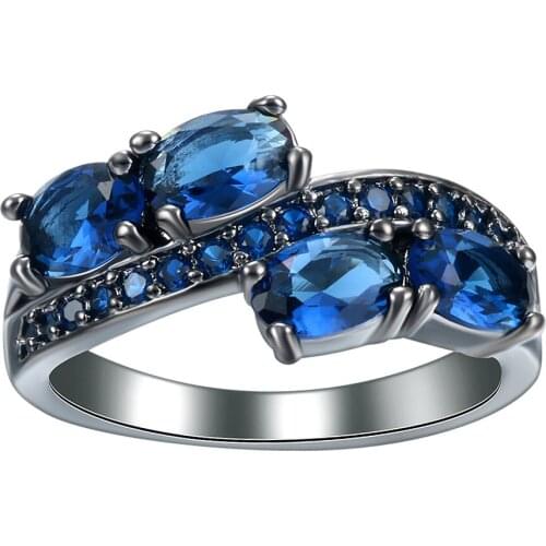 Black gold-color Princess-cut luxury jewelry Hot sale micro paved purple blue green cubic zircon Wedding Ring