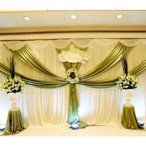 2017 luxury White Wedding Backdrop with light green swags\Wedding Curtain 3M/10ft*6M/20ft party decoration