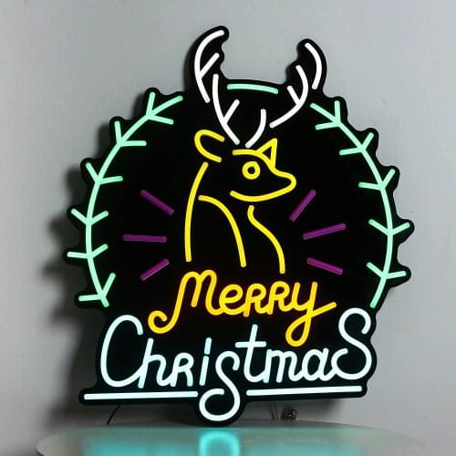RAINDEER MERRY CHRISTMAS Sign Neon Led Board Wall-mounted Neon Logo XMAS Gift Bar Snack Shop Restaurant Shop Store Home Bedroom