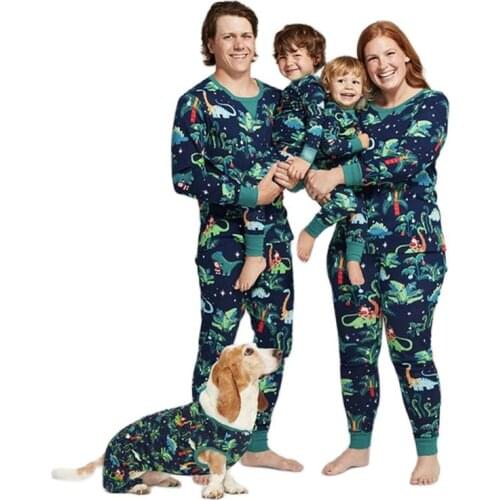 Family Matching Outfits Clothing Set Christmas Cartoon Dinosaur Print Pajamas Adult Kids Dog Nightwear Pyjamas Sleepwear Suit