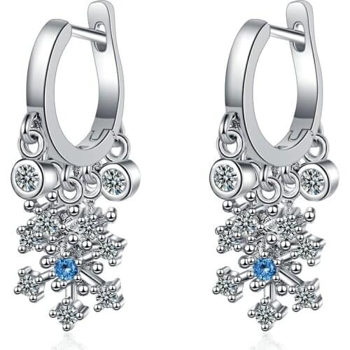 Fashion 925 Sterling Silver Stud Earrings High Quality Woman Wedding Jewelry Retro Simple Snowflake Crystal Zircon Earrings