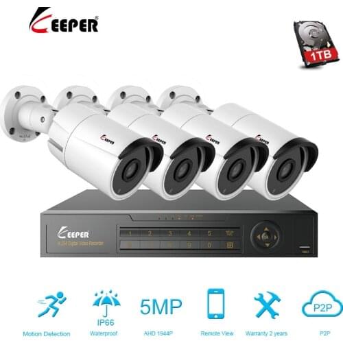 Keeper 4CH 5MP AHD DVR Kit CCTV Camera System 4PCS 5.0MP Security Camera IP66 Outdoor Video Surveillance System APP View 4