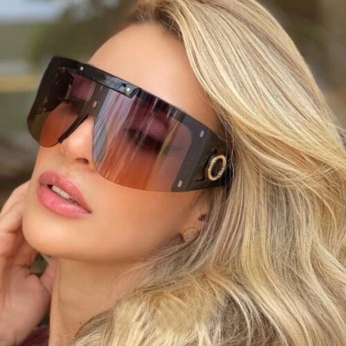 Vintage Half Frame Hollow Out Big Sunglasses For Women Luxury Brand One Piece Oversized Black Clear Sun Glasses Men Punk Shades