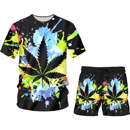 IFPD Men Set 3d Print T Shirts + Shorts Maple Colorful Leaf Streetwear Weed Plant Women Fashion Tracksuit Harajuku Oversize 6XL
