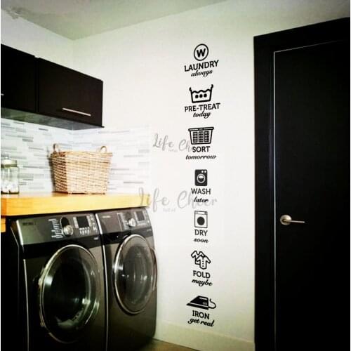 Laundry Shop Signs Wall Sticker Iron Flod Wash Logo Vinyl Wall Decals Removable Laundry Room Poster Service Wall Art Decor AC036