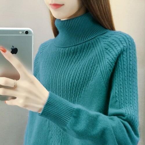 Warm Women Turtleneck Sweaters 2020 Autumn Winter Loose Long-sleeved Pullover Solid Casual Bottoming Sweater Knit Jumper Female