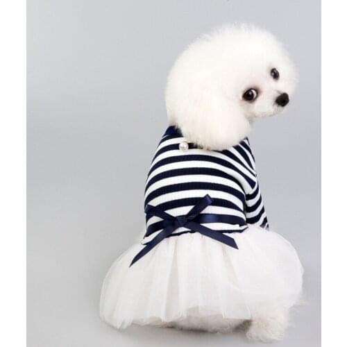 Spring Clothes for Small Dogs Dress for Chihuahua Puppy Striped Cotton Girl Dresses for Yorkshire Puppy Pet Dog Princess Apparel