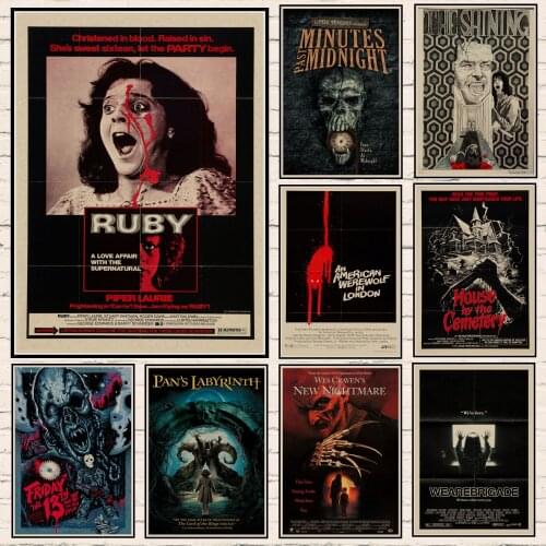 Vintage Classic Horror Movie Poster Halloween Posters Wall Stickers HD Printed Kraft Paper Home Decor Bar Cafe Wall Art Painting