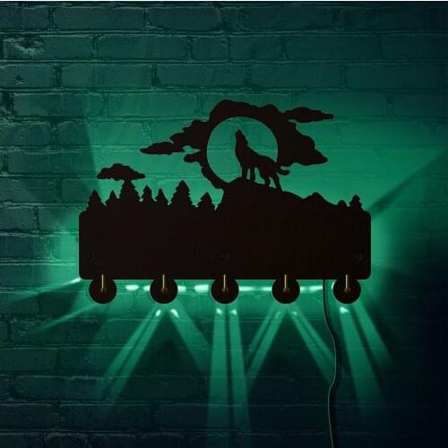 Howling Wolf Wall Hook Wall Light Hanger Clothes Woodland Animal Wall Hooks Coat Rack Wildlife Wolf Keys Holder Organizer Hook